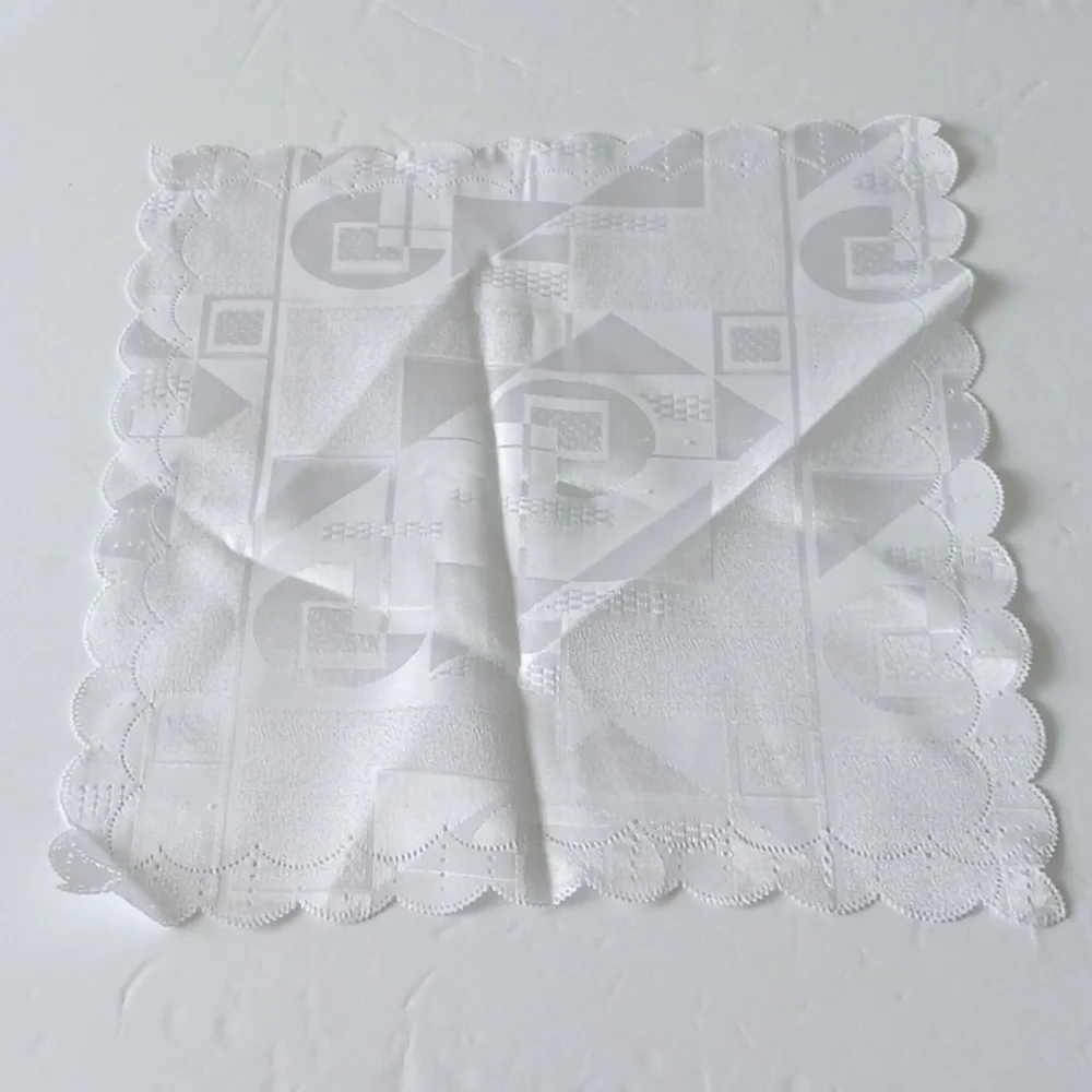 12 pc Table Napkins White Square Ornament detail Scalloped Edges 12